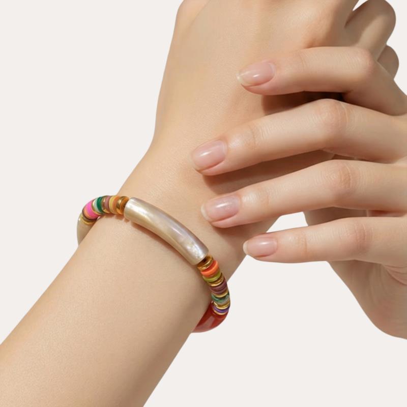 Pulsera Elástica de Resina Efecto Bambú Multicolor