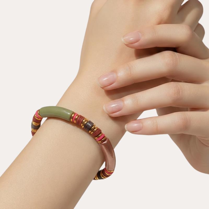 Pulsera Elástica de Resina Efecto Bambú Multicolor