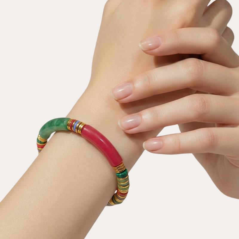 Pulsera Elástica de Resina Efecto Bambú Multicolor