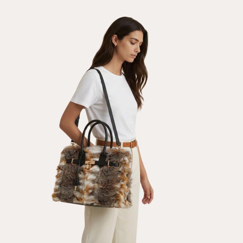 Bolso de Piel y Pelo de Conejo