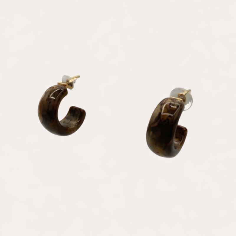 Pendientes Aro Curvo Negro Efecto Carey