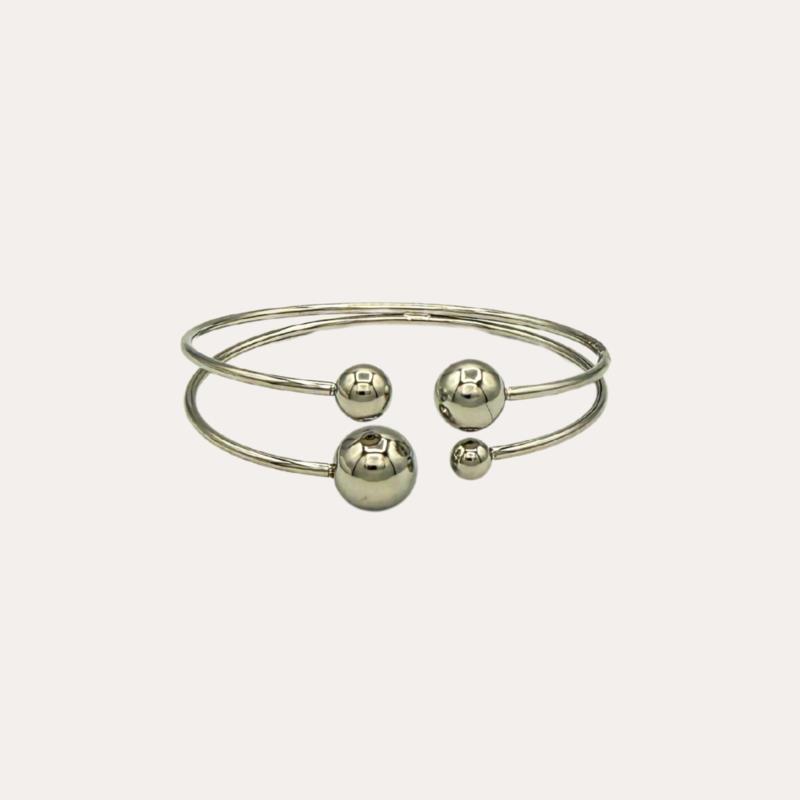 Pulsera Fina de Acero Plateado con Esferas