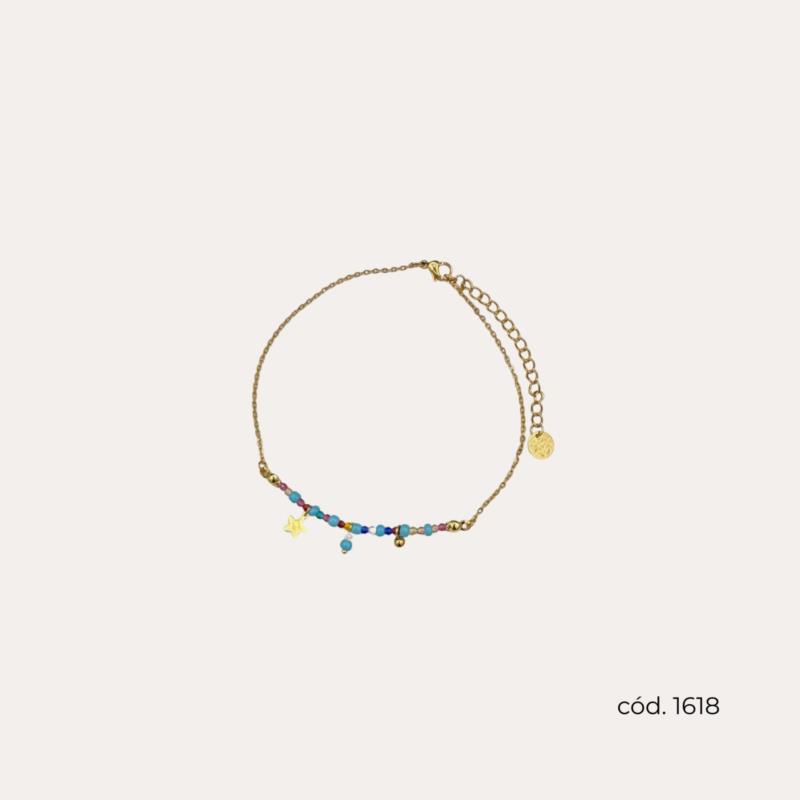 Tobillera Mini Beads Multicolor Acero Inoxidable