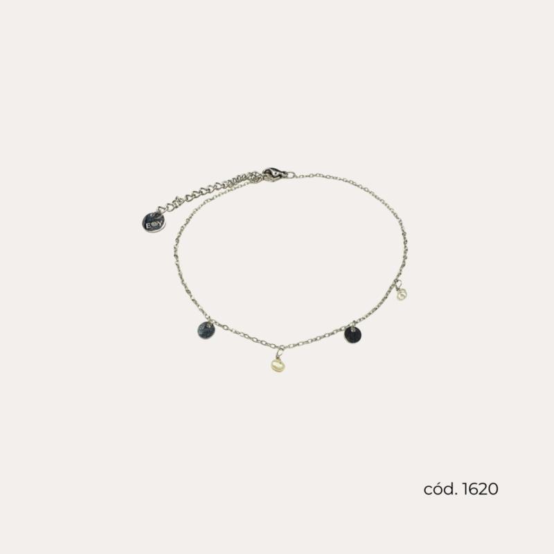 Tobillera Charms Black & White Acero Inoxidable