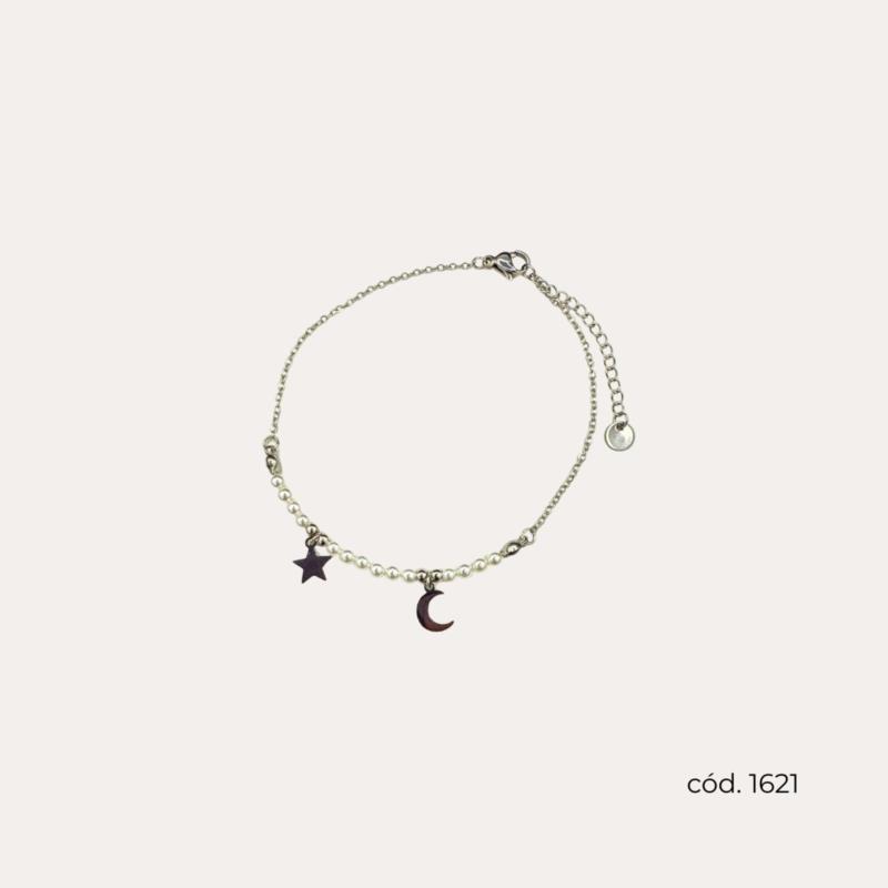 Tobillera Luna & Estrella Acero Inoxidable Plateado