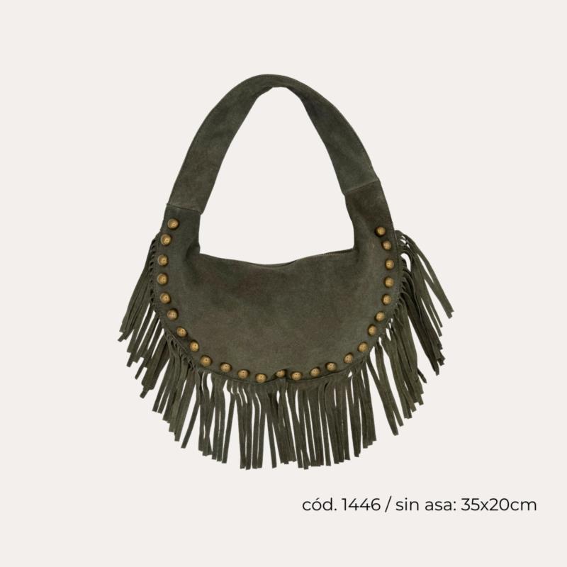 Bolso Piel Tachuelas y Flecos Verde