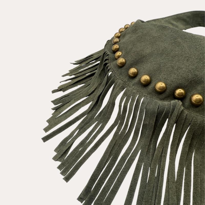  Bolso verde oscuro con flecos | Estilo boho chic Madrid
