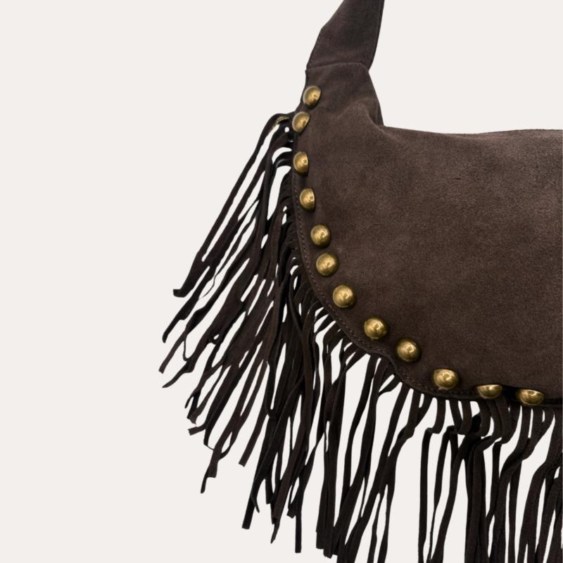 Bolso Piel Tachuelas y Flecos Marrón