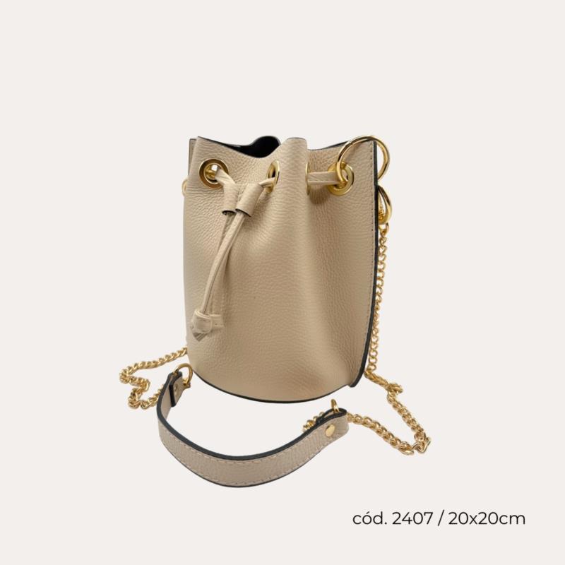Bolso Bombonera Piel Auténtica Blanco Roto Anillas Doradas