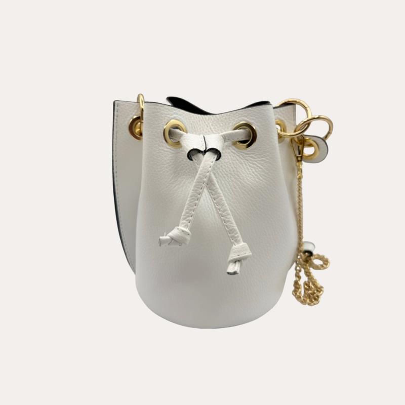 Bolso Bombonera Blanca Piel Auténtica  Anillas Doradas 
