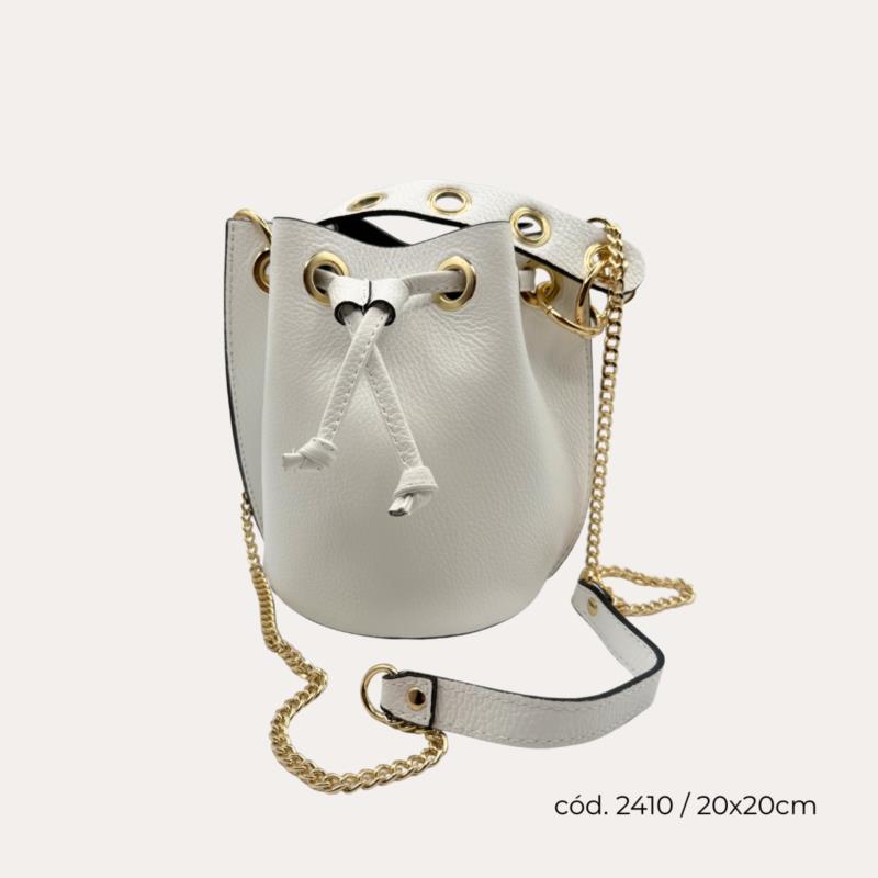 Bolso Bombonera Blanca Piel Auténtica  Anillas Doradas 