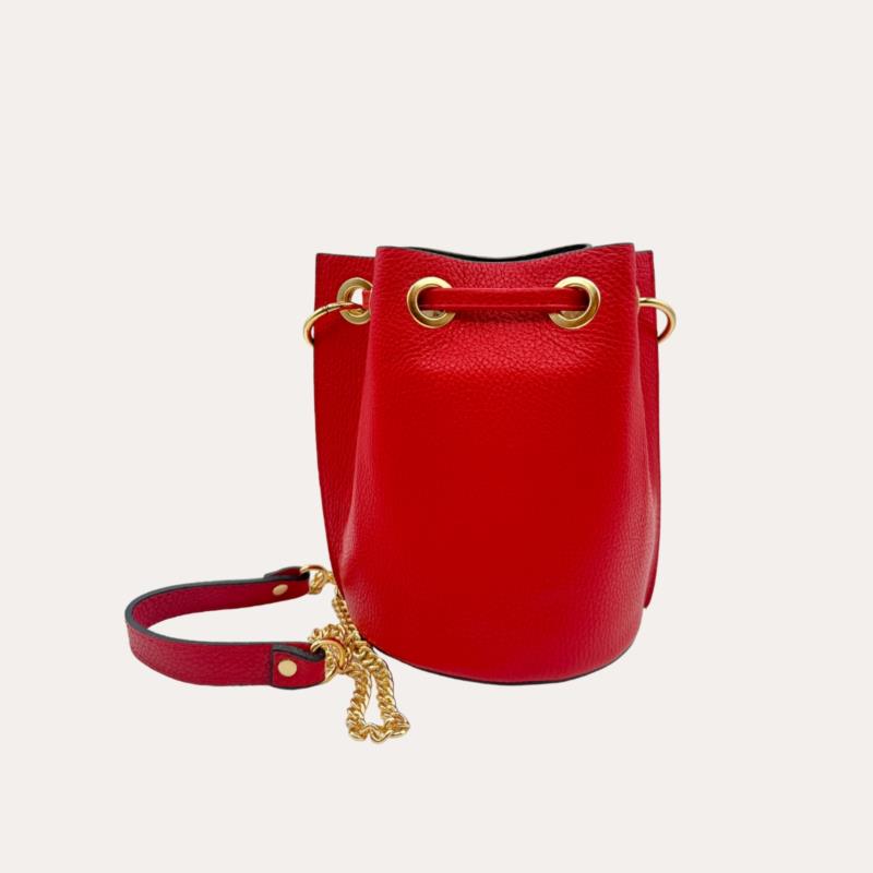 Bolso Bombonera Piel Auténtica Rojo Anillas Doradas 