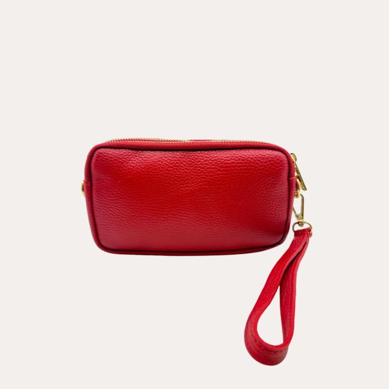 Mini Bolso Piel Rojo Mano y Hombro Tres Cremalleras 